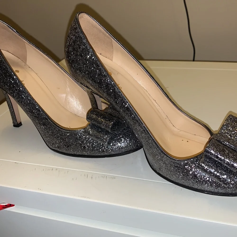 kate spade Silver Glitter Bow Pumps
